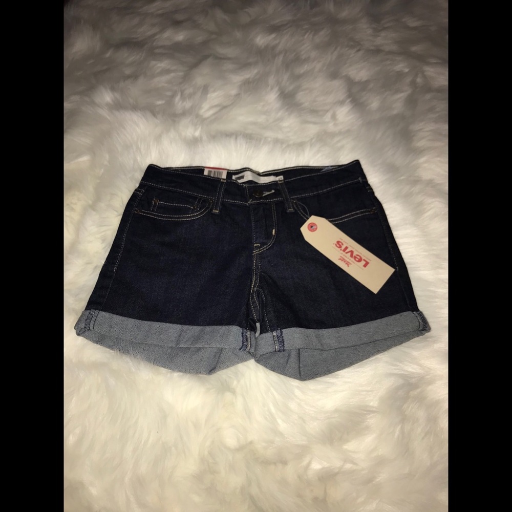 Levi’s Mid Rise Dark Rinse Mid Length Jean Shorts